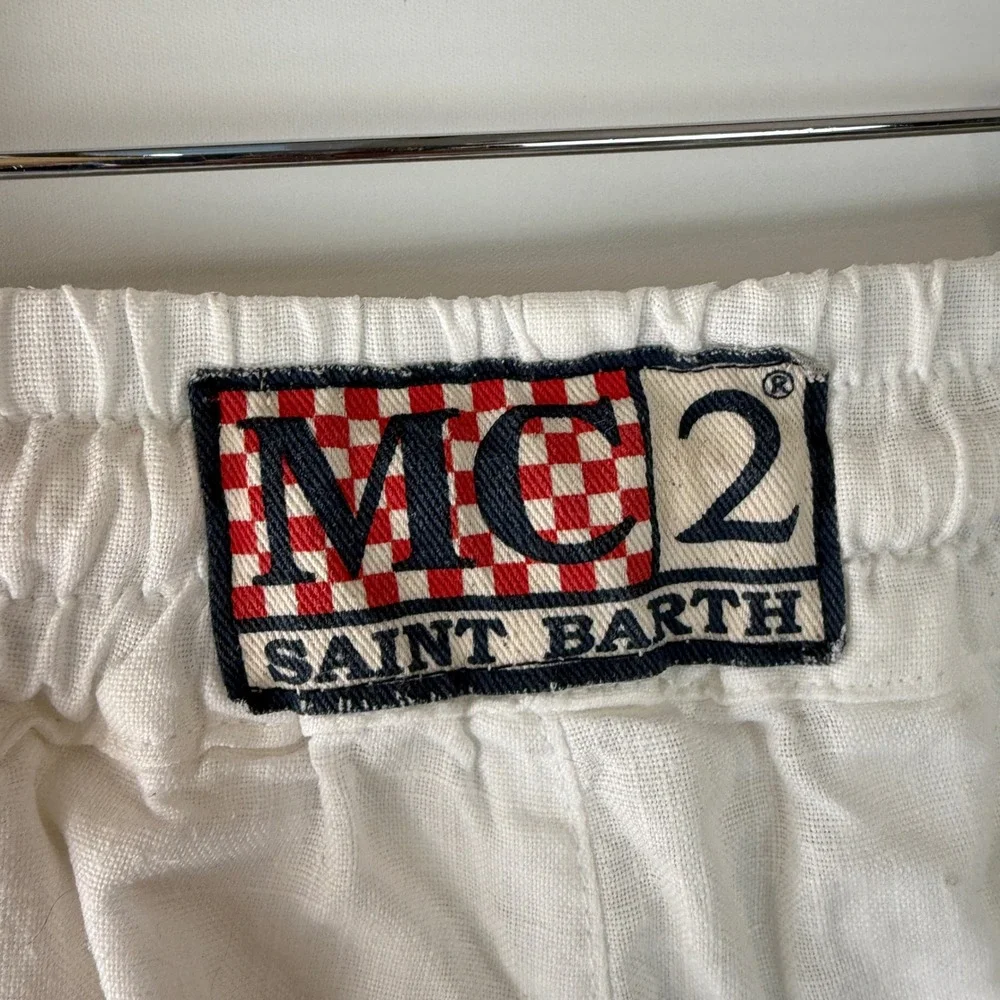 MC2 Saint Barth 100% Linen Lounge Pants Mens Small White Drawstring Straight Leg
